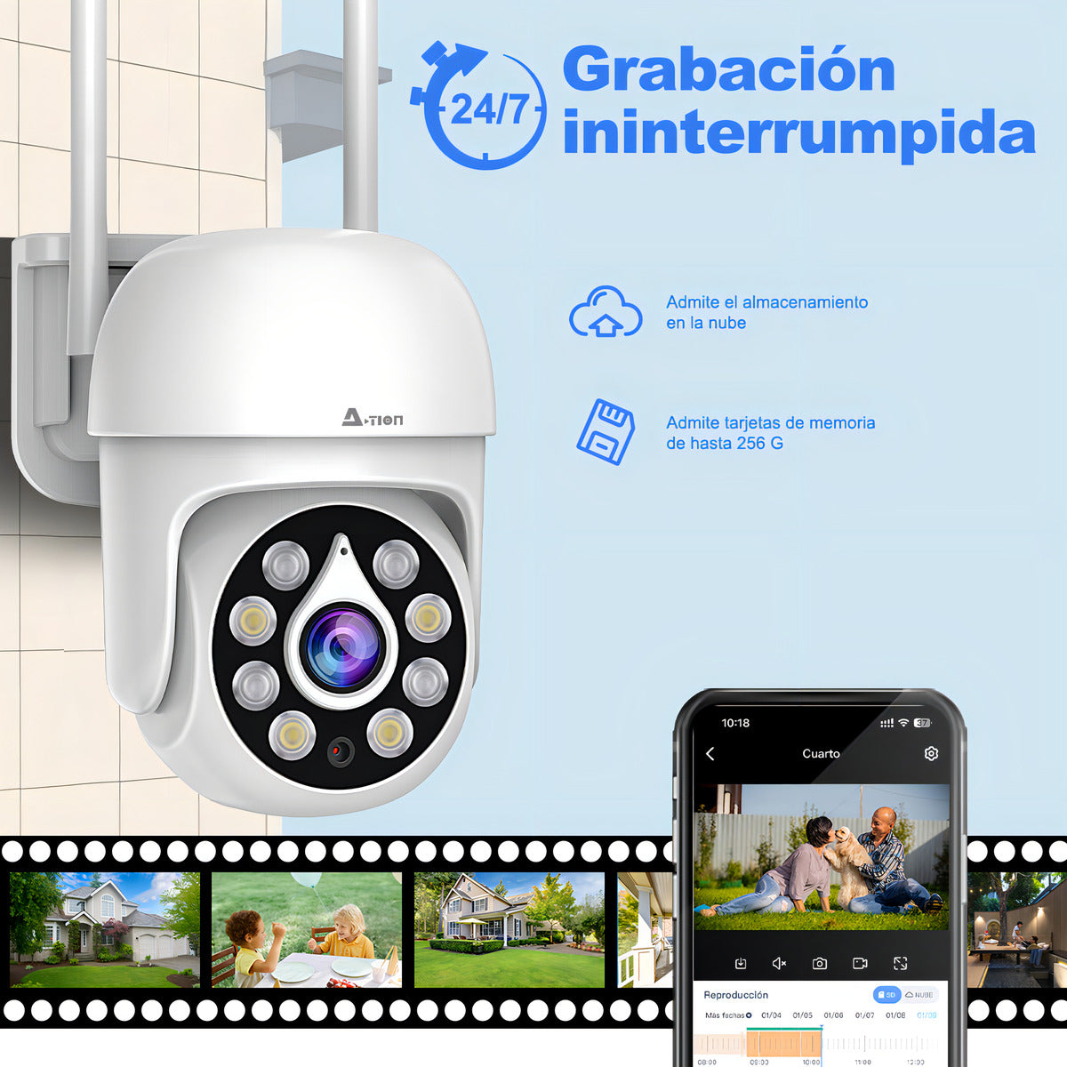 ATSG Cámara Seguridad WiFi 5MP Visión Nocturna, Audio Bidireccional, IP66, PTZ