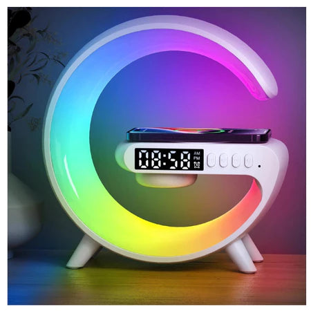 Caja de Sonido G - Speaker COLOR BLANCO Con Reloj Lámpara Bluetooth Inteligente Cargador Inalámbrico Luz LED CON RELOJ