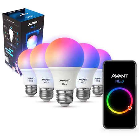 Kit de 2 a 5 Lámparas LED Pera Inteligente Wi-Fi 2.4 GHz 10w RGB Colorido E27 Neo Avant
